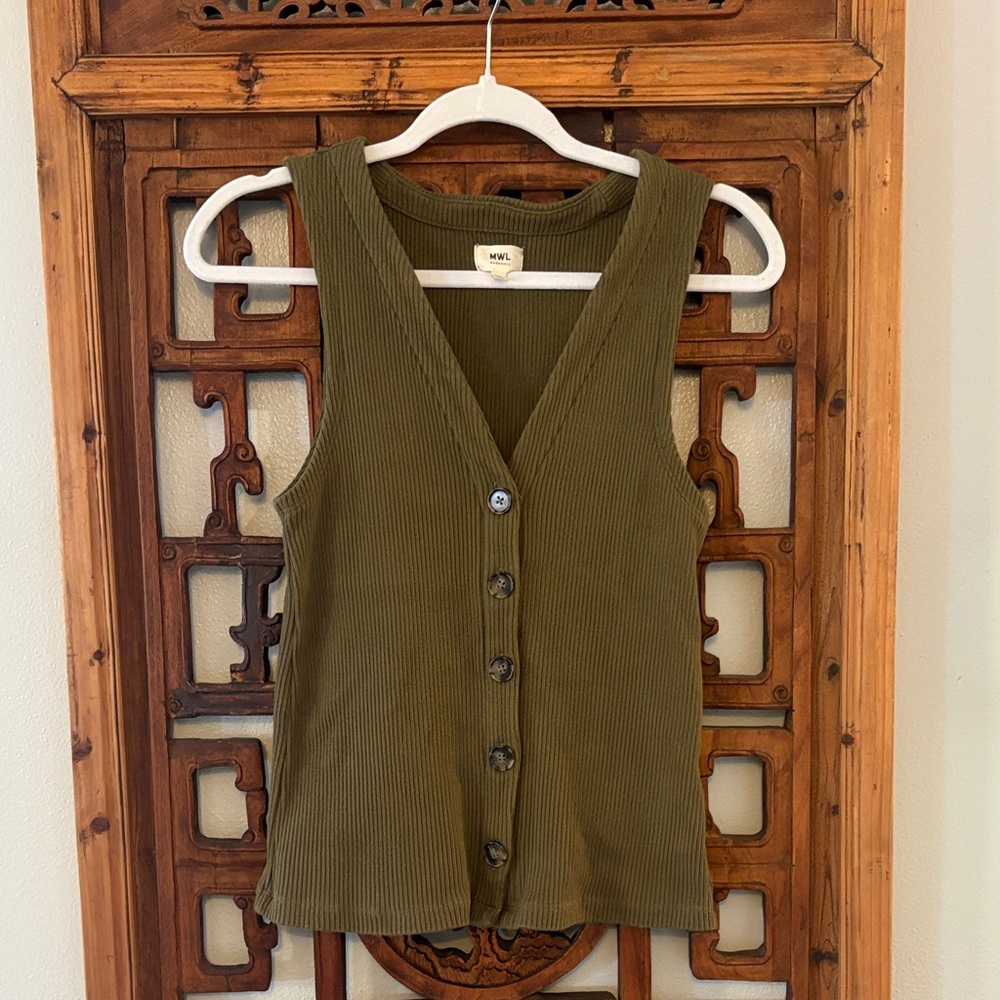 Madewell Olive Ribbed Button-Front Tank - Picture 4 of 6